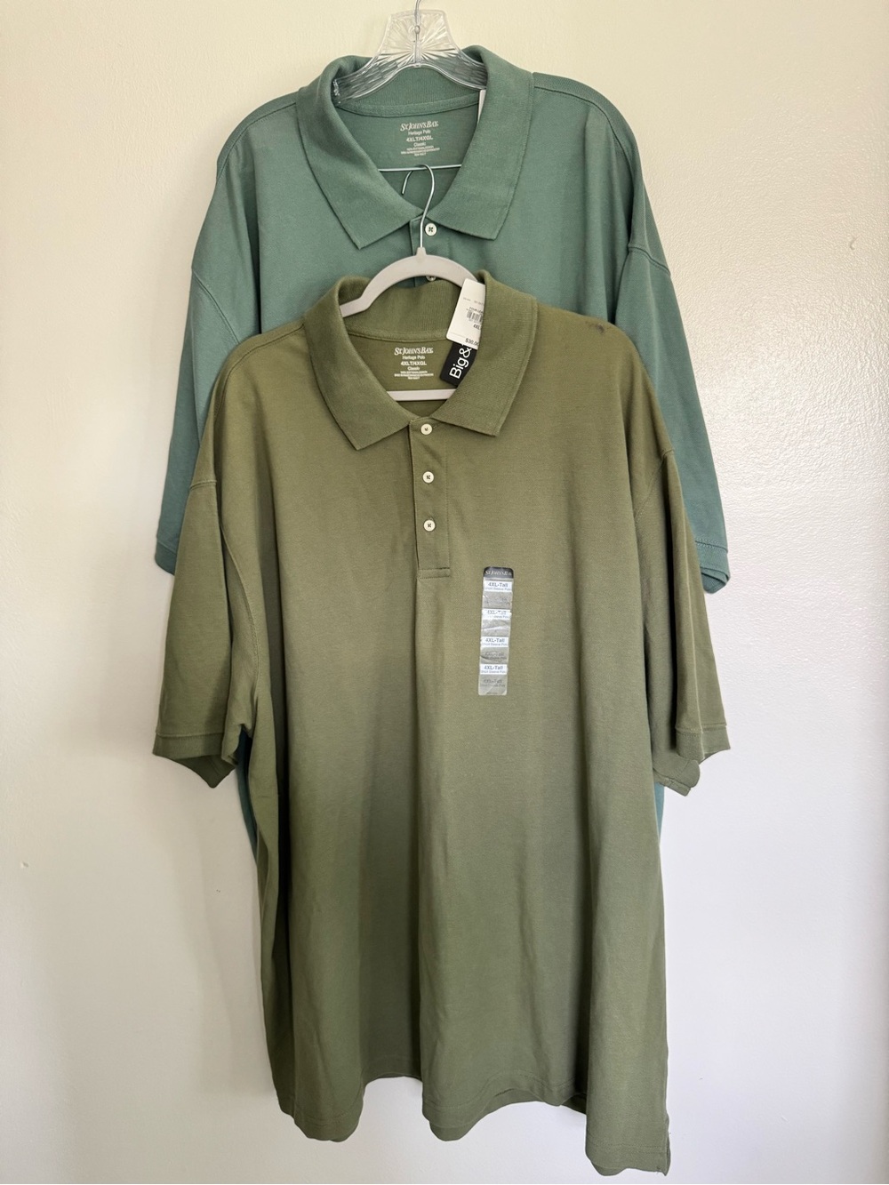 ST JOHN'S BAY - Lot of 2 Heritage Polo Shirts - Men's Size 4XL Tall Green -NEW